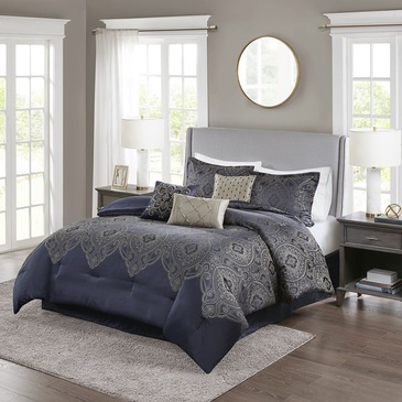 Madison Park Tristen 7 Piece Jacquard Comforter Set - Queen